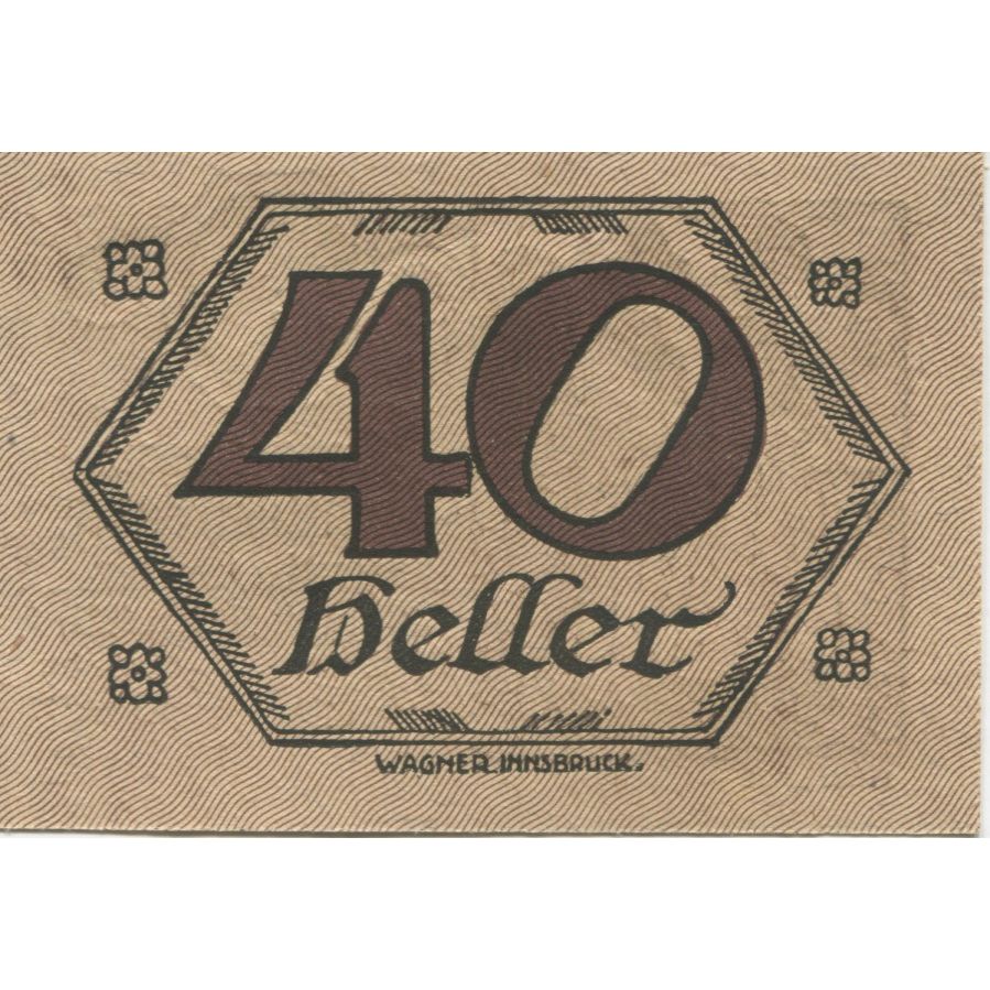 Banknote, Austria, Brandenberg, 40 Heller, personnage, 1920 UNC(63) Mehl:FS 99c