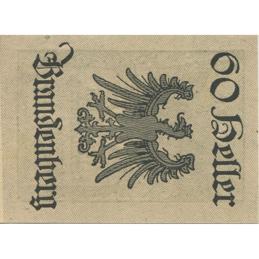 Nota, Áustria, Brandenberg, 60 Heller, cerf 1920-12-31, UNC(63), Mehl:FS 99c