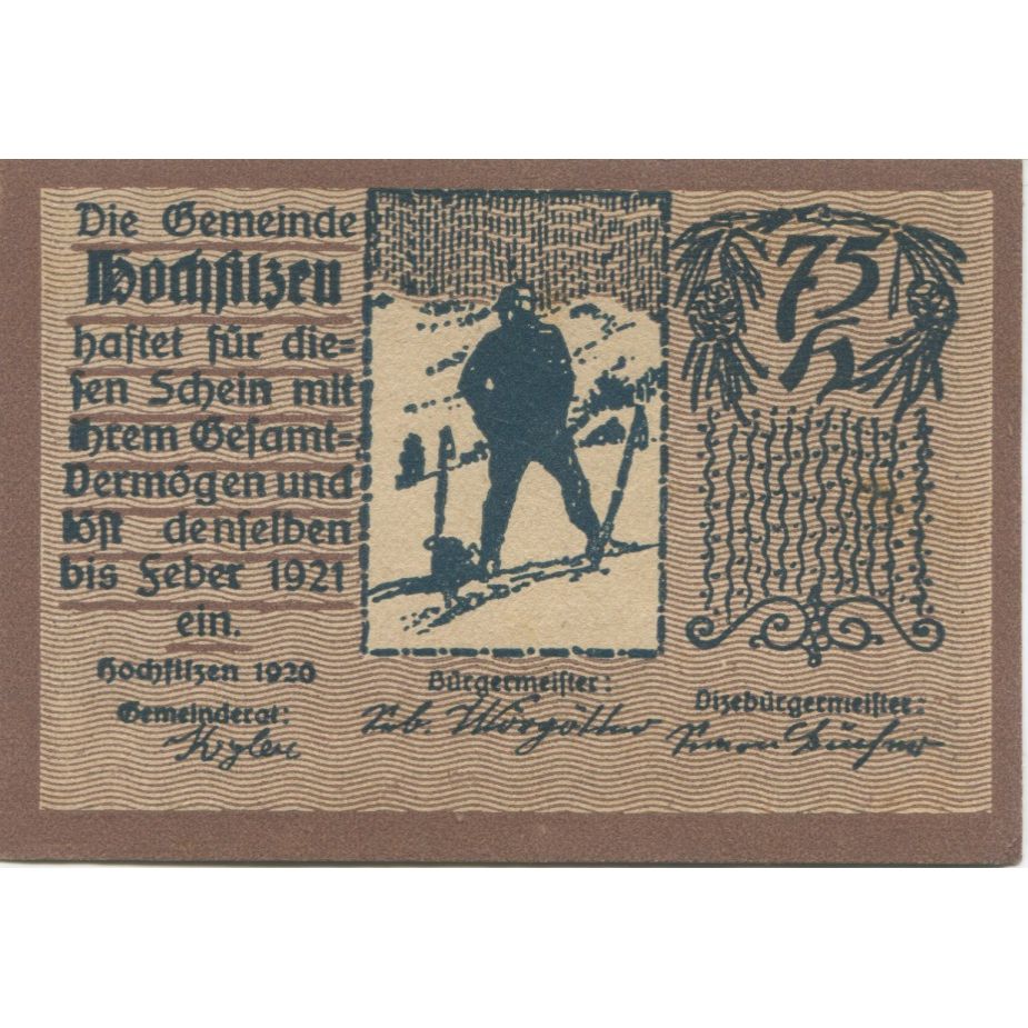 Geldschein, Österreich, Hochfilzen, 75 Heller, neige, 1921, UNZ-, Mehl:FS 382c
