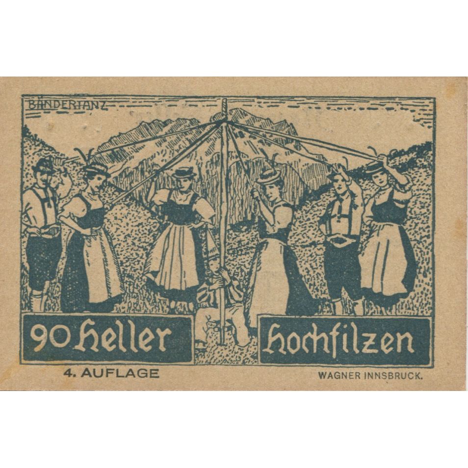 Banknote, Austria, Hochfilzen, 90 Heller, danse, 1921, UNC(63), Mehl:FS 382c
