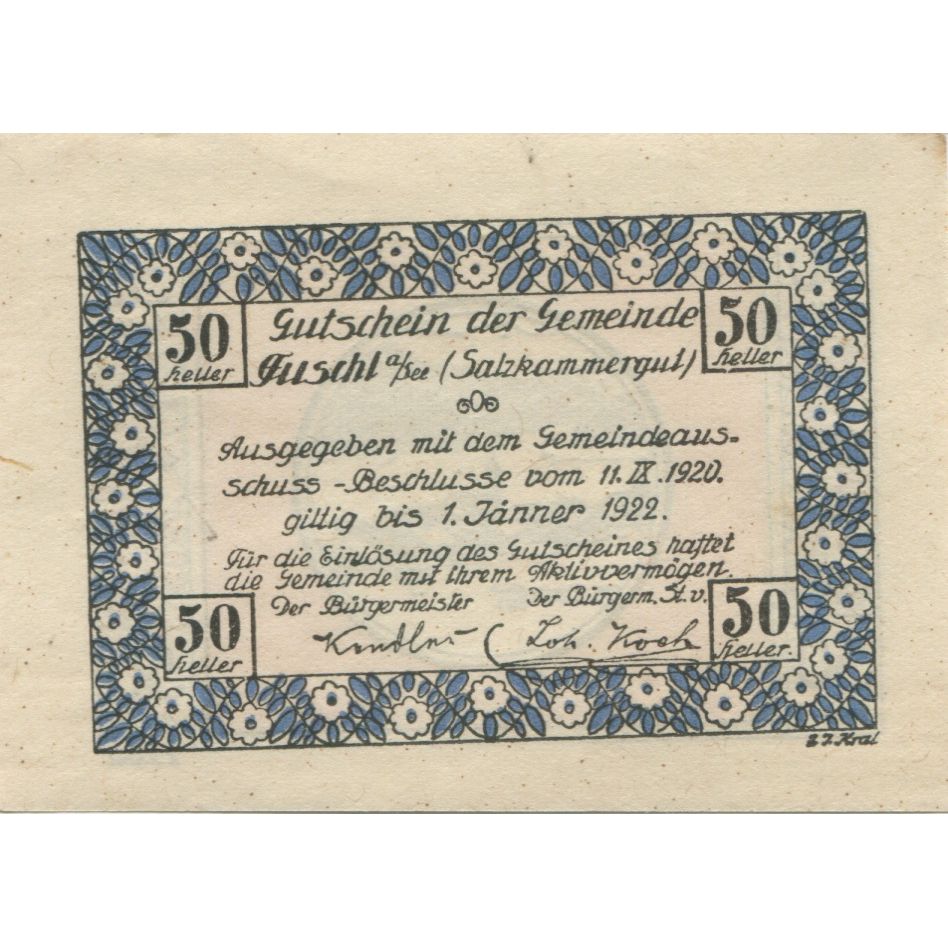 Billet, Autriche, Fuschl, 50 Heller, neige, 1922, 1922-01-01, SPL, Mehl:FS 215e