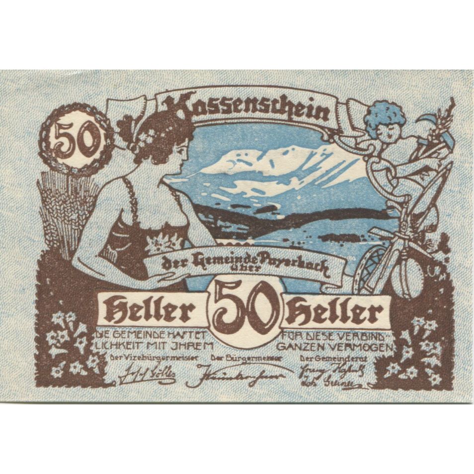 Banknote, Austria, Payerbach, 50 Heller, paysage, 1920 UNC(63) Mehl:FS 725