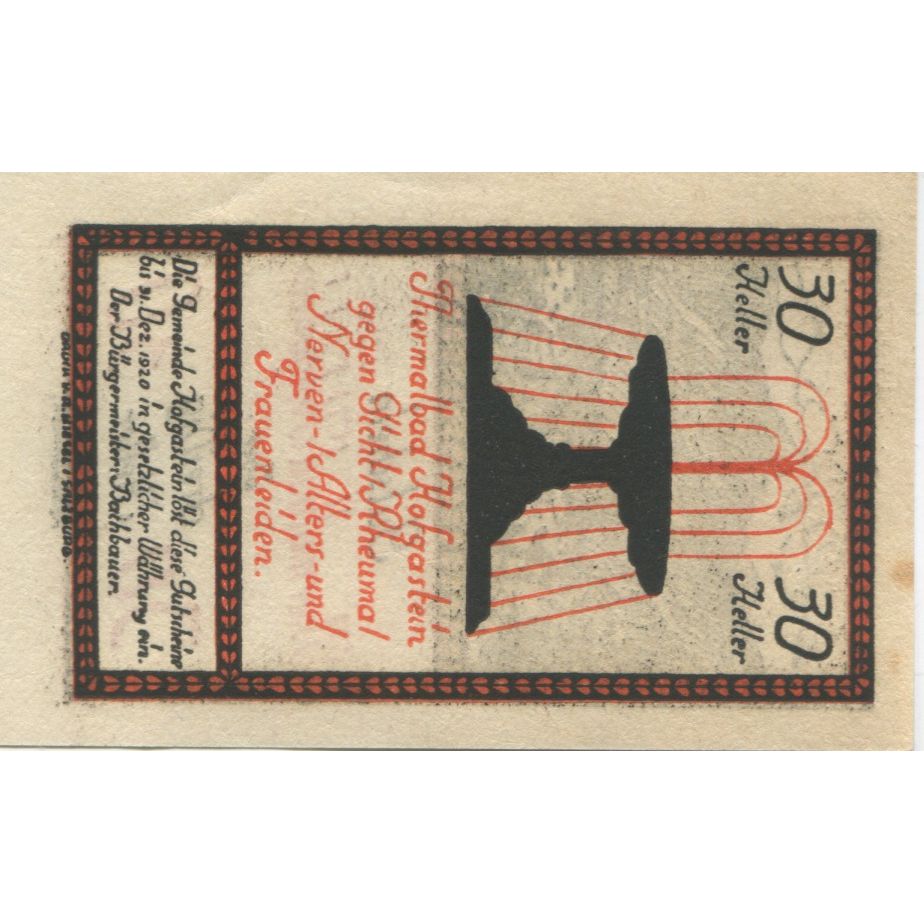 Banconote, Austria, Hofgastein, 30 Heller, fontaine 1920-12-31 SPL Mehl:FS 384Ic