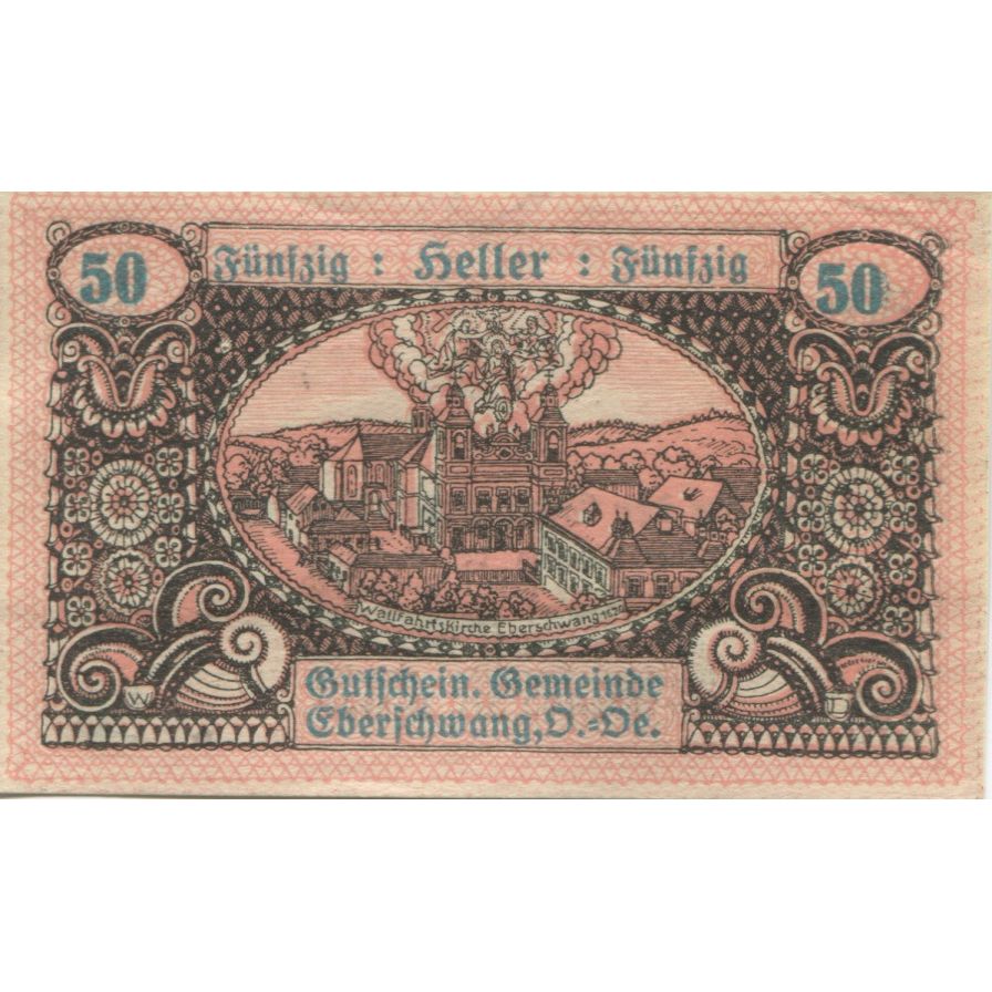 Banknote, Austria, Eberschwang, 50 Heller, cochon, 1920 UNC(63) Mehl:FS 145a