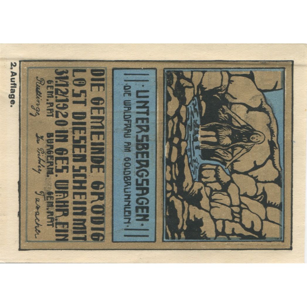 Banknote, Austria, Grödig, 40 Heller, Grotte, 1920 UNC(63) Mehl:FS 290c