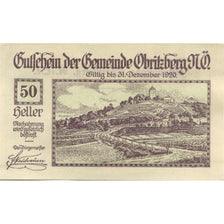 Banknote, Austria, Obritzberg, 50 Heller, paysage, 1920 UNC(63) Mehl:FS 701a