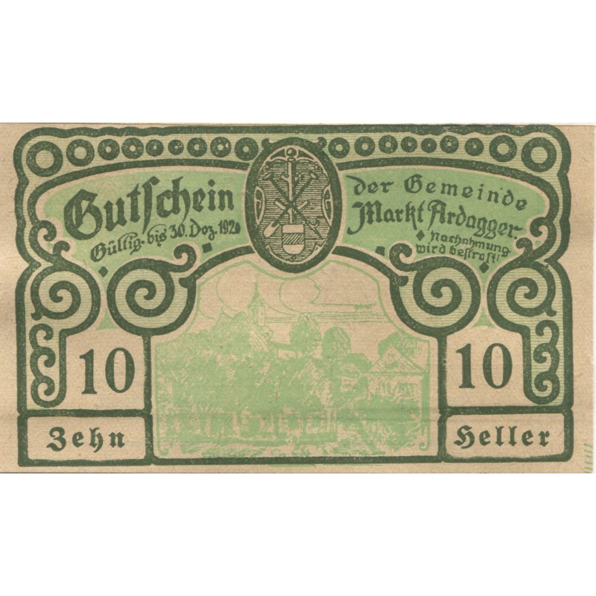 Geldschein, Österreich, Ardagger, 10 Heller, village, 1920 UNZ- Mehl:FS 50a