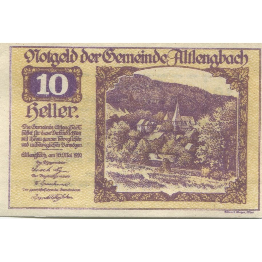 Nota, Áustria, Altlengbach, 10 Heller, Eglise 1920-12-31, UNC(63) Mehl:FS 33a