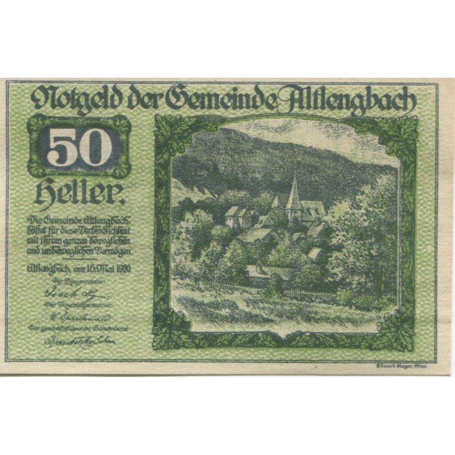 Banknote, Austria, Altlengbach, 50 Heller, montagne, 1920 UNC(63) Mehl:FS 33a