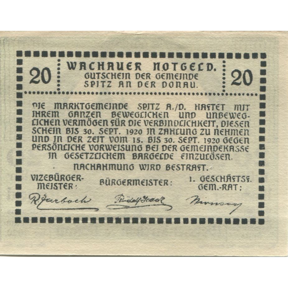 Banconote, Austria, Weissenkirchen, 20Heller, Eglise, 1920 SPL Mehl:FS 1122.3IIa