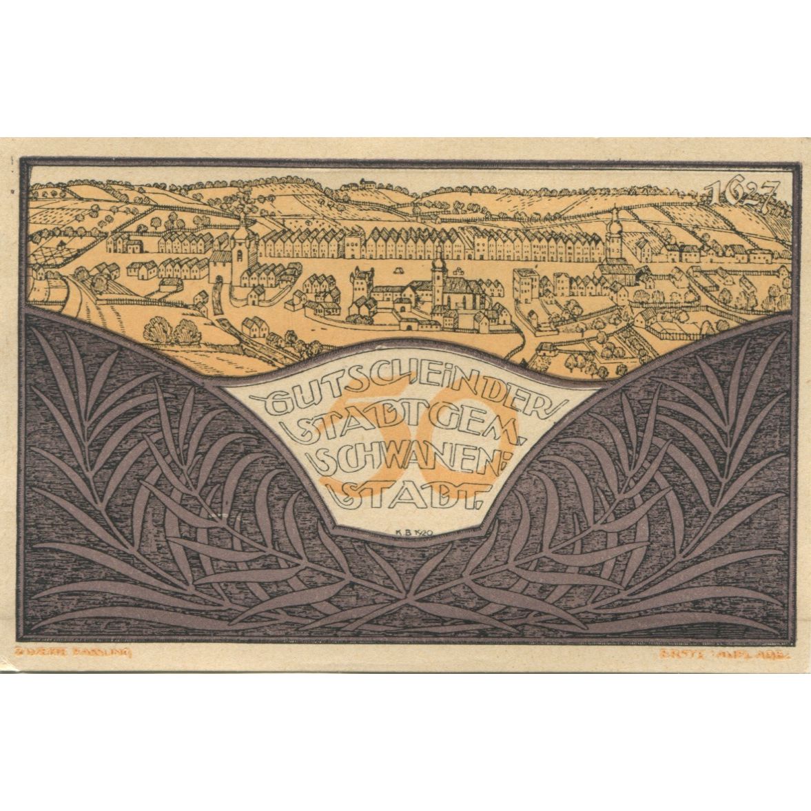 Banknote, Austria, Schwanenstadt 50 Heller, village, 1920 UNC(63) Mehl:FS 977IIa