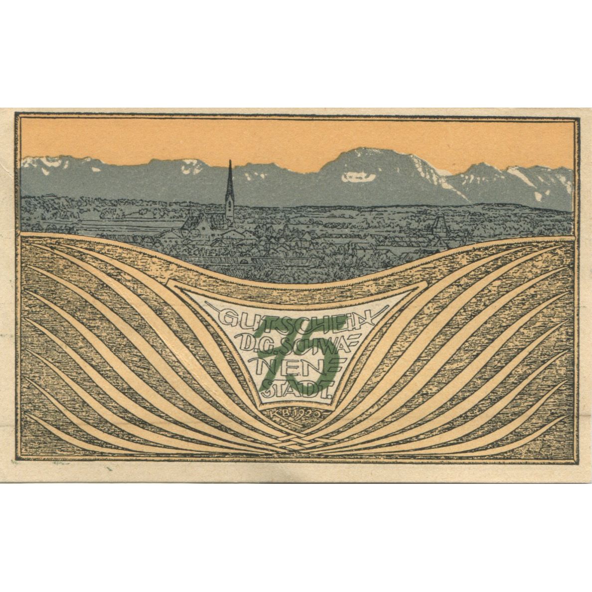 Banknote, Austria, Schwanenstadt, 75 Heller, paysage 1920 UNC(63) Mehl:FS 977IIa