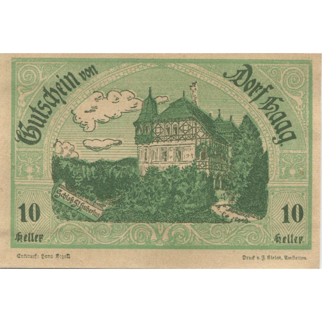 Geldschein, Österreich, Dorf Haag, 10 Heller, mairie 1920 UNZ- Mehl:FS 317a