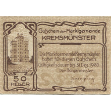 Banknote, Austria, Kremsmunster, 50 Heller, Bâtiment, 1920, UNC(63) Mehl:FS 476b