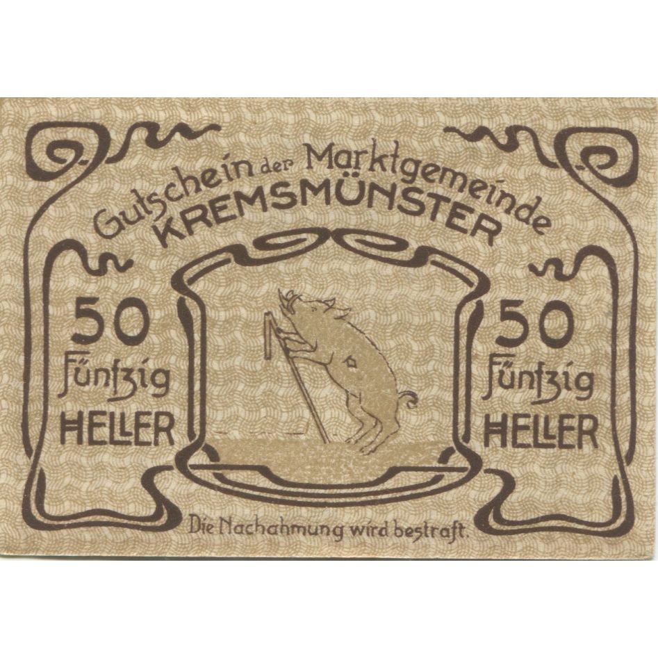 Banknote, Austria, Kremsmunster, 50 Heller, Bâtiment, 1920, UNC(63) Mehl:FS 476b