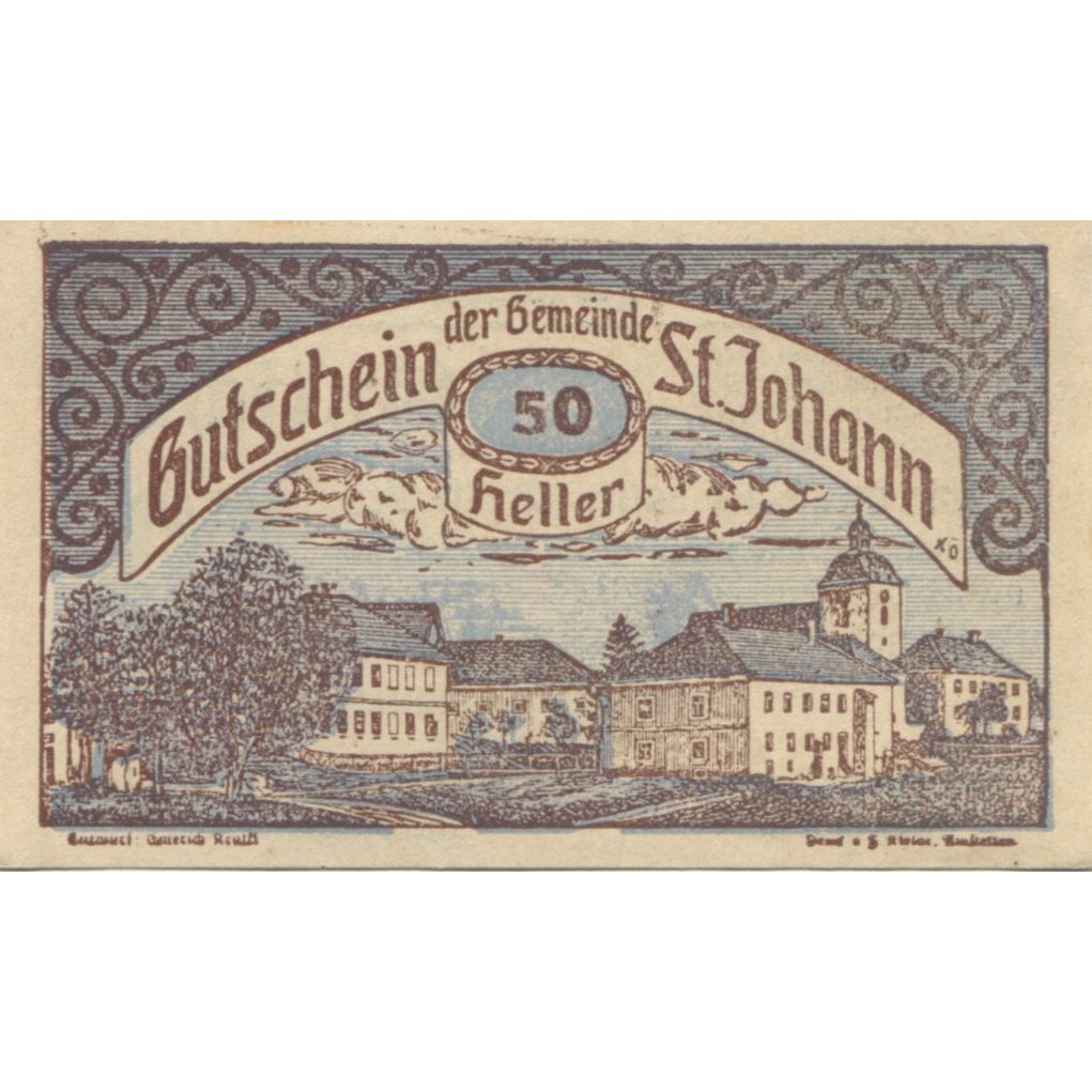 Banknote, Austria, St Johann, 50 Heller, village, 1920 UNC(63) Mehl:FS 897d