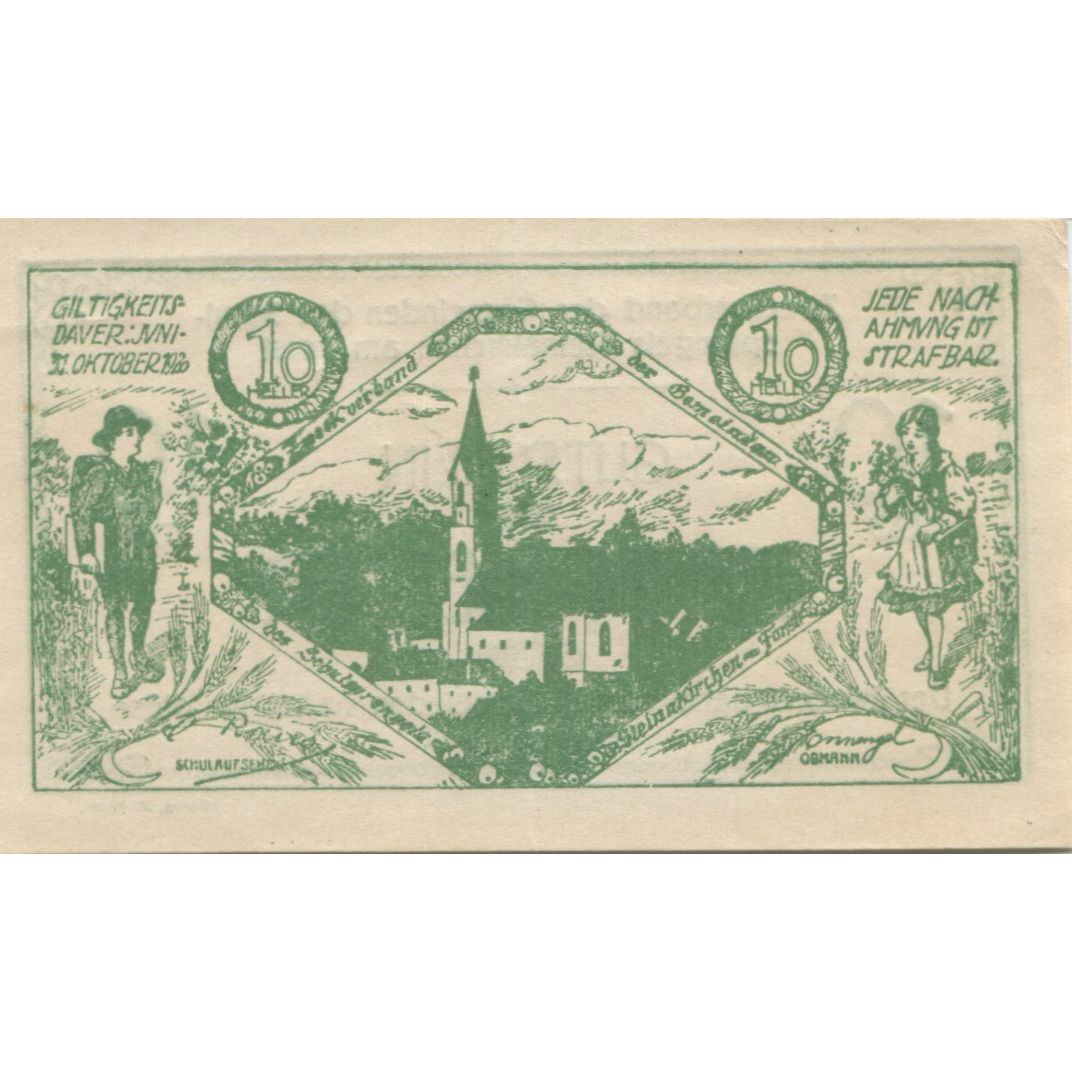 Banknote, Austria, Steinakirchen, 10 Heller, Eglise, 1920 UNC(63) Mehl:FS 1022