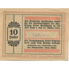 Banknote, Austria, Feldkirchen, 10 Heller, château, 1921 UNC(63) Mehl:FS 196a