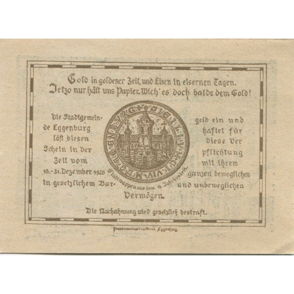 Geldschein, Österreich, Eggenburg, 20 Heller, rue 1920-12-31, UNZ- Mehl:FS 162b
