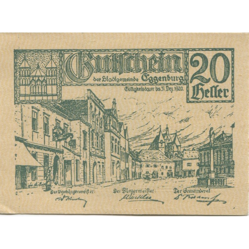 Geldschein, Österreich, Eggenburg, 20 Heller, rue 1920-12-31, UNZ- Mehl:FS 162b