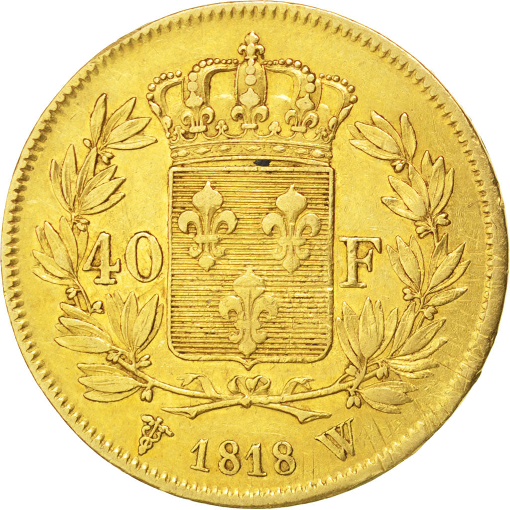 FRANCE, Louis XVIII, 40 Francs, 1818, Lille, KM #713.6, EF(40-45), Gold,...
