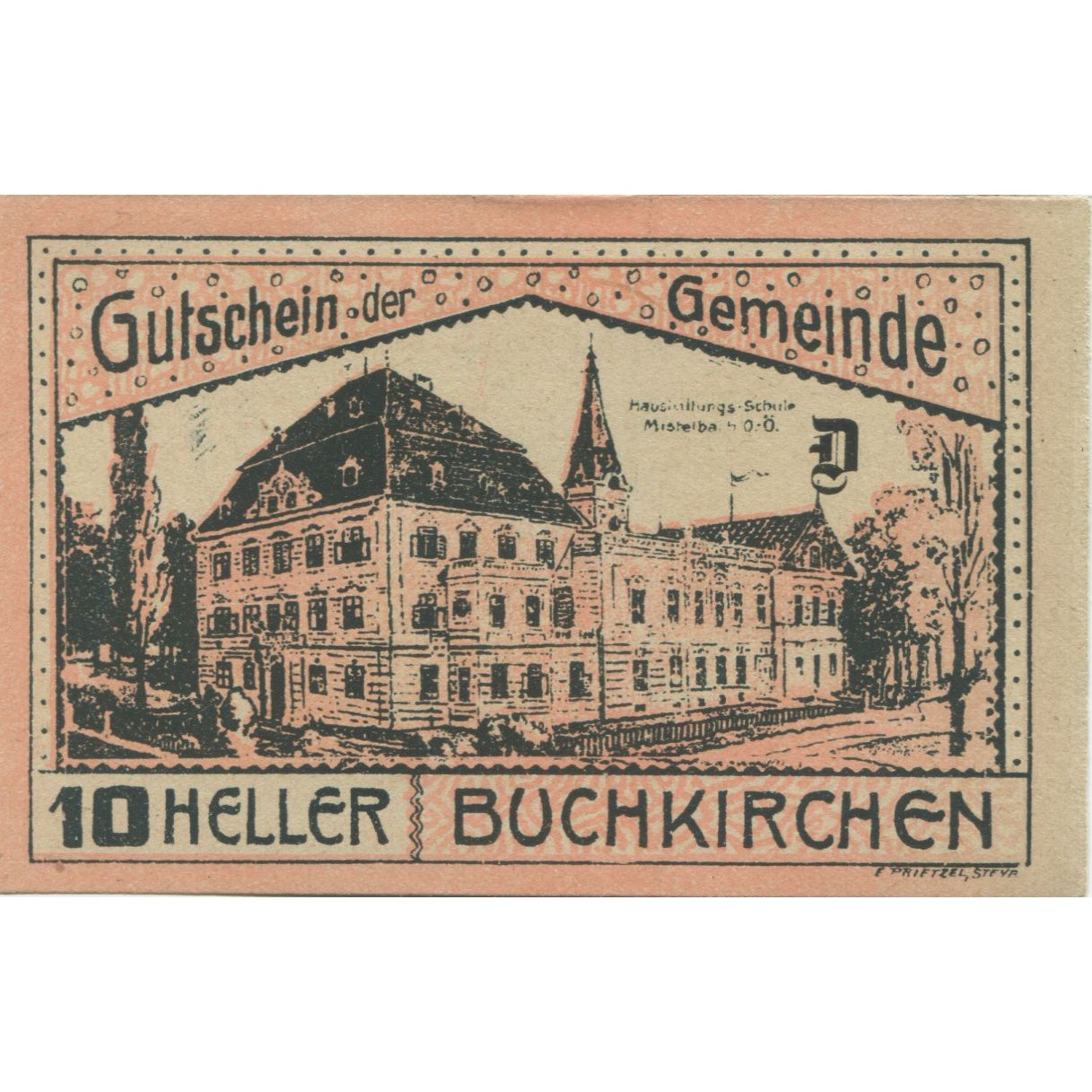 Geldschein, Österreich, Buchkirchen, 10 Heller, château, 1920 UNZ- Mehl:FS 114a