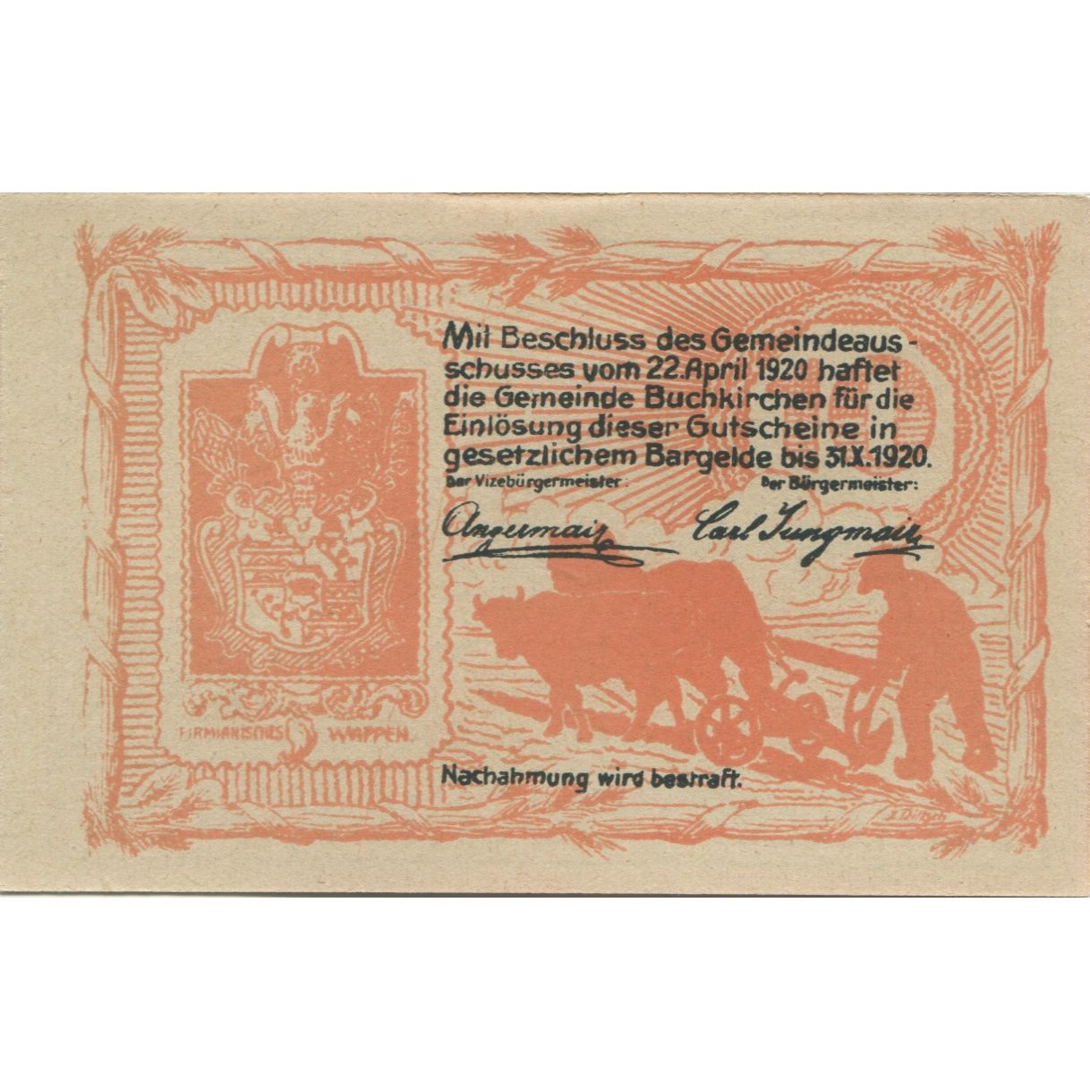 Geldschein, Österreich, Buchkirchen, 10 Heller, château, 1920 UNZ- Mehl:FS 114a