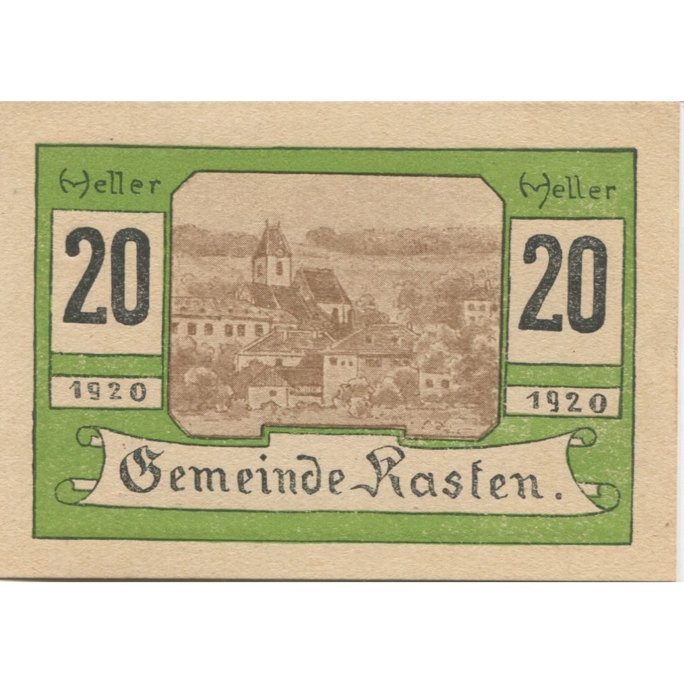 Geldschein, Österreich, Kasten, 20 Heller, Eglise 1920-12-31, UNZ- Mehl:FS 428c