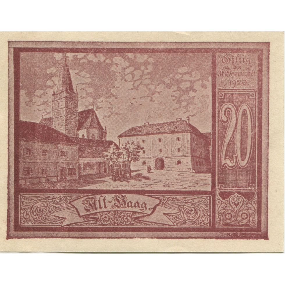 Biljet, Oostenrijk, Haag, 20 Heller, personnage 1920-12-31, SUP, Mehl:FS 318VIb