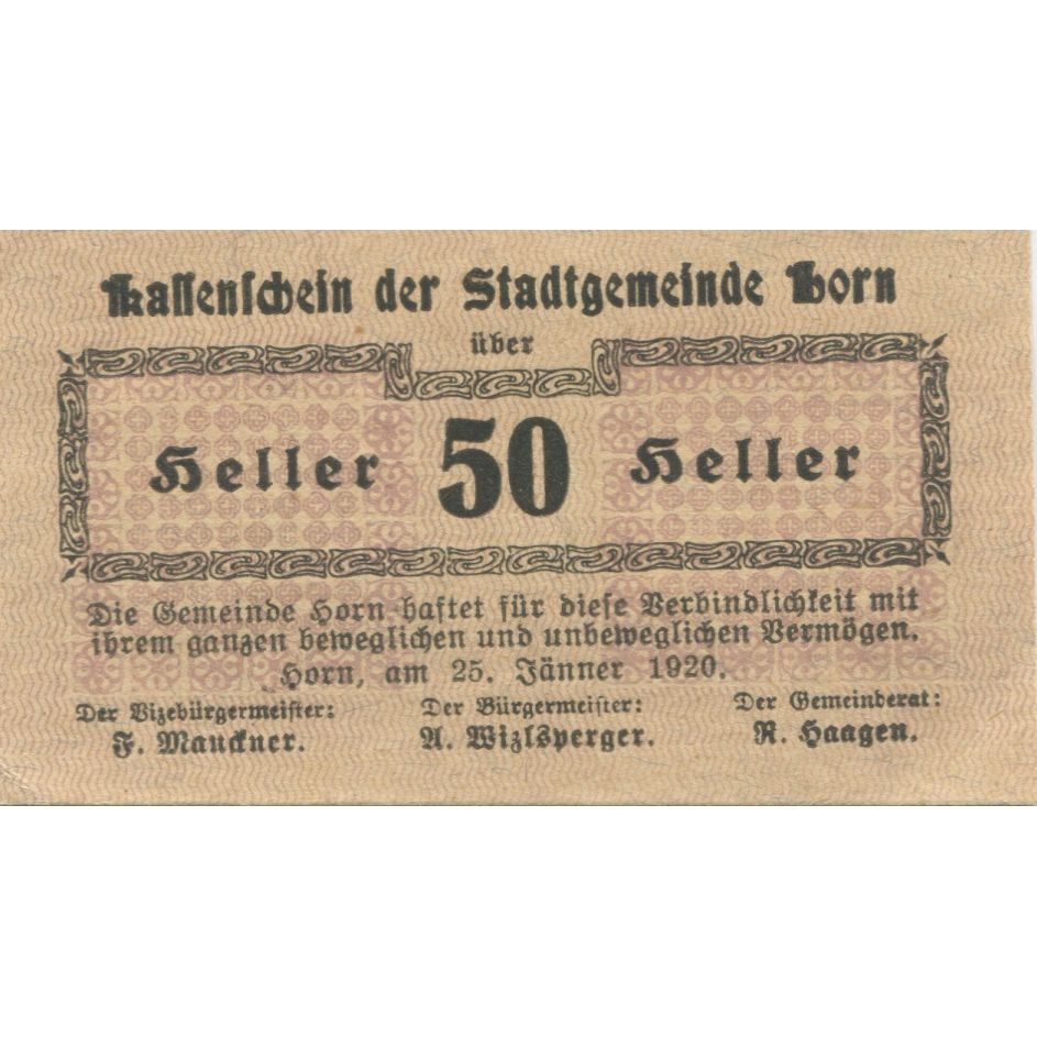 Geldschein, Österreich, Horn, 50 Heller, Texte 1920-07-31 UNZ-, Mehl:FS 397I