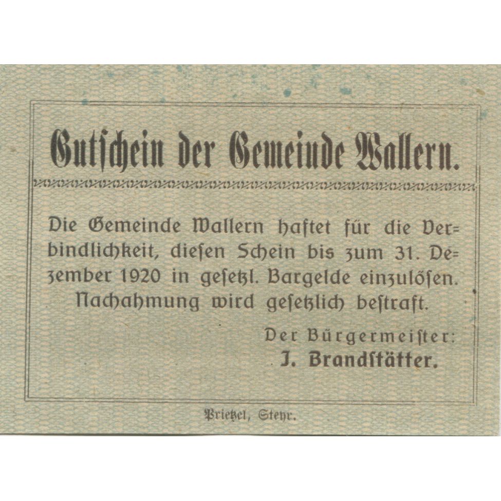 Banconote, Austria, Wallern, 10 Heller, village 1920-12-31, SPL, Mehl:FS 1136a