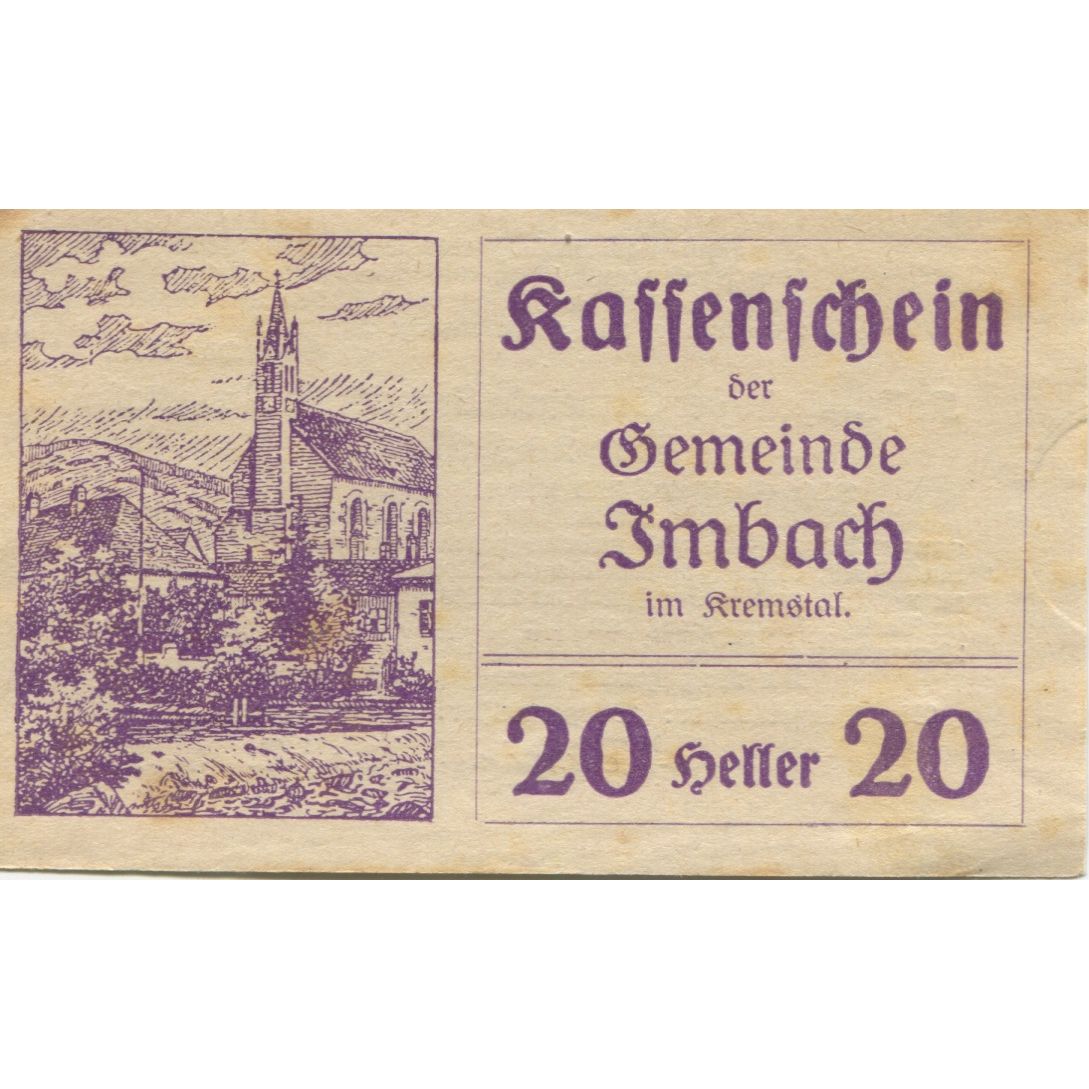 Geldschein, Österreich, Imbach, 20 Heller, Eglise, 1920 SS Mehl:FS 404IIc