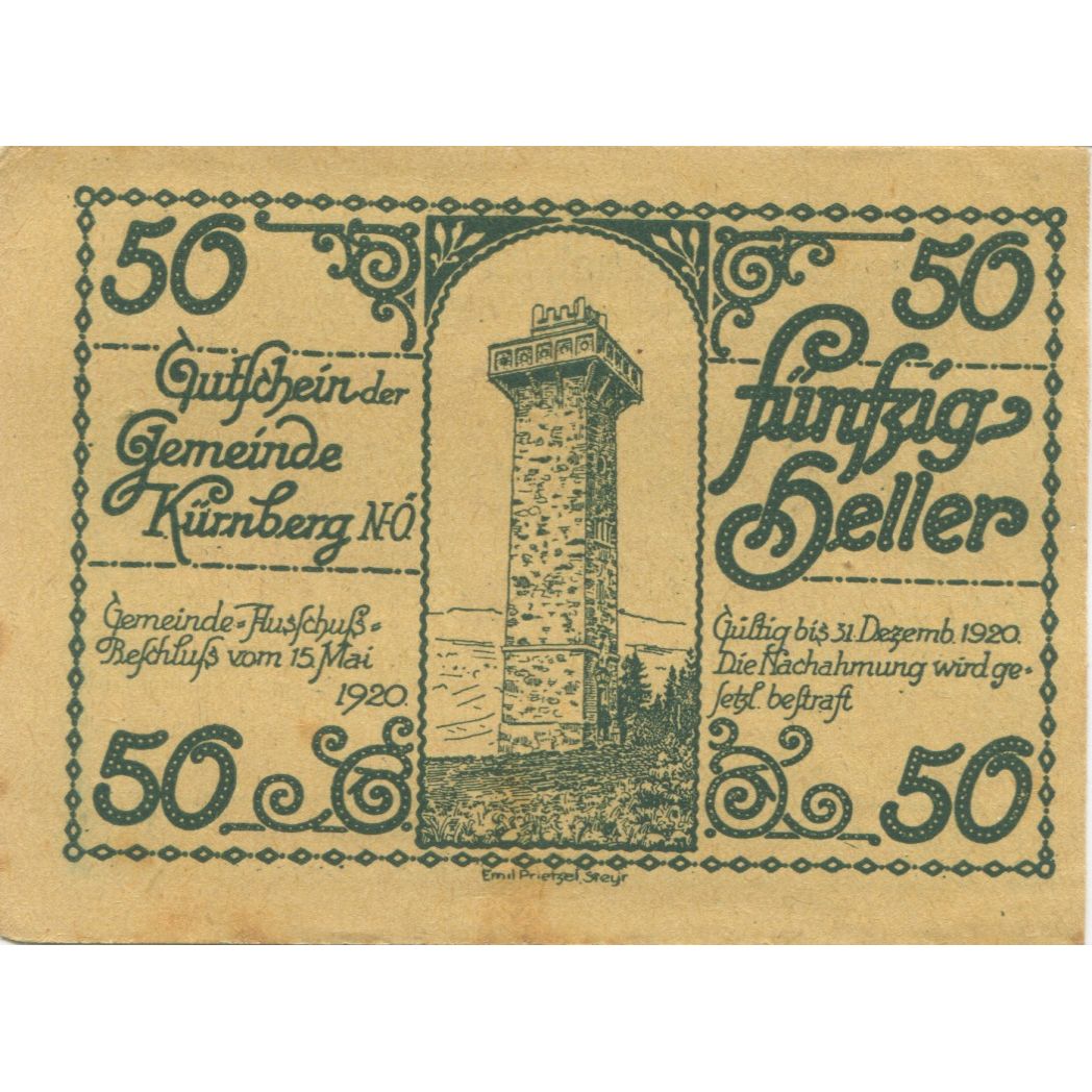 Banconote, Austria, Kürnberg, 50 Heller, tour 1920-12-31, SPL, Mehl:FS 490a