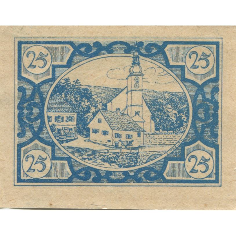 Biljet, Oostenrijk, Fischlham, 25 Heller, Eglise 1920-12-31, SPL Mehl:FS 203I