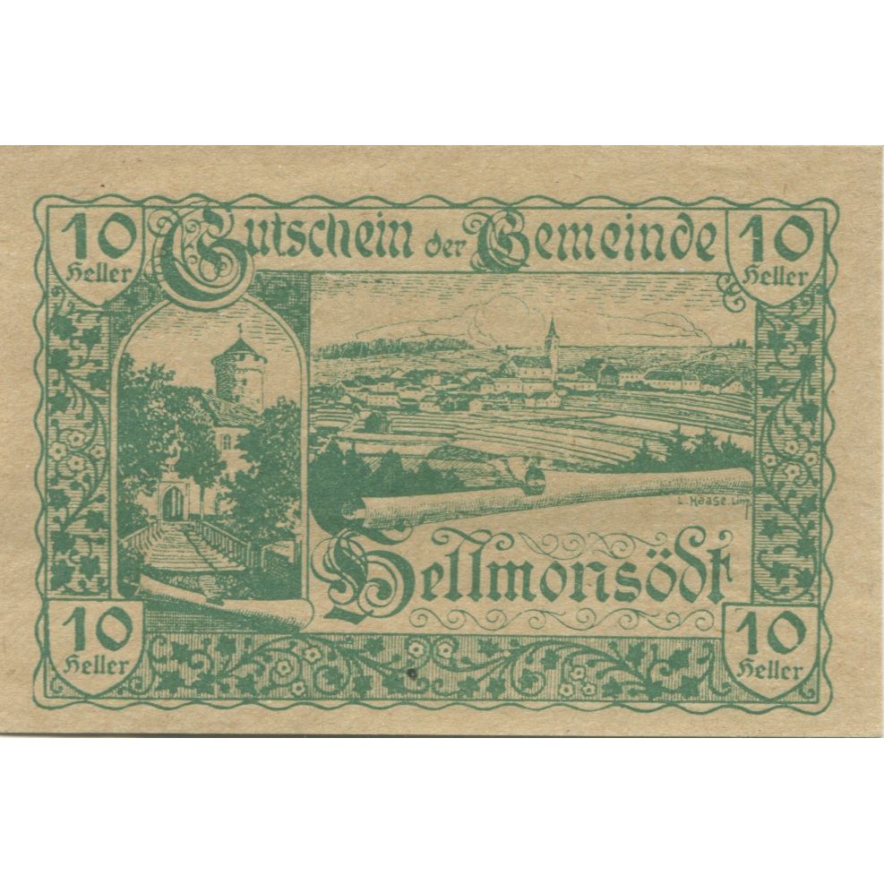 Biljet, Oostenrijk, Hellmonsodt, 10 Heller, Blason, 1920, SPL, Mehl:FS 364