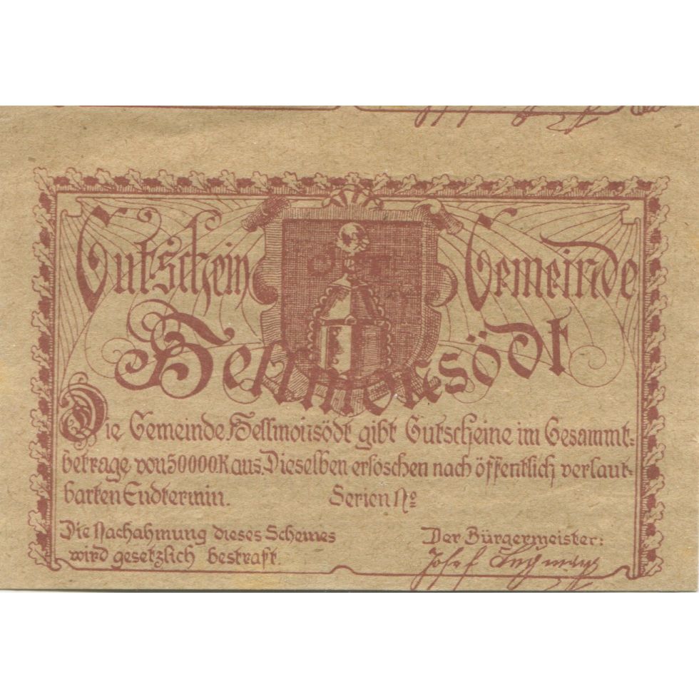 Biljet, Oostenrijk, Hellmonsodt, 20 Heller, paysage, 1920, SPL, Mehl:FS 364
