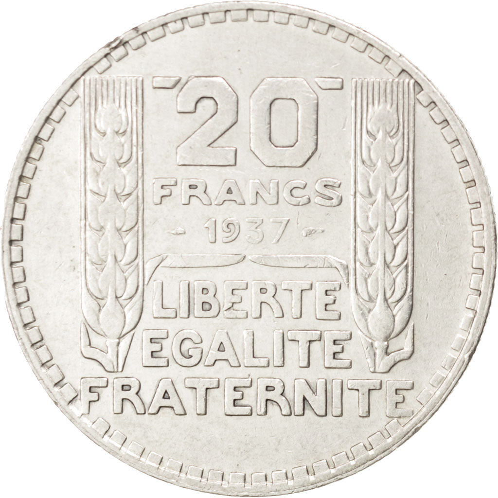 FRANCE, Turin, 20 Francs, 1937, Paris, KM #879, EF(40-45), Silver, 35, Gadoury..
