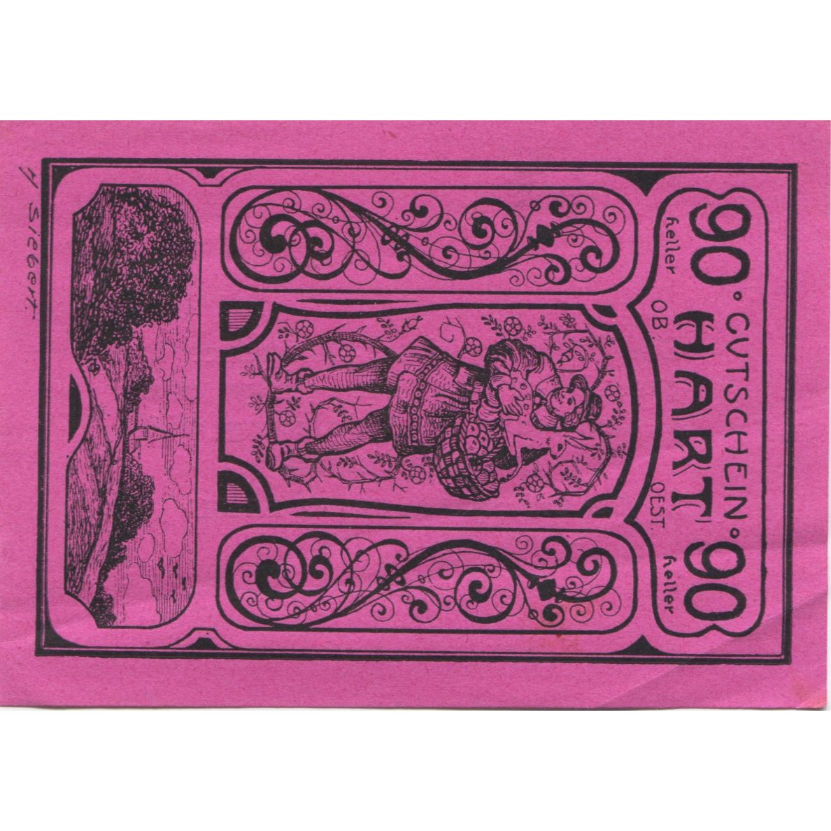 Geldschein, Österreich, Hart, 90 Heller, champs, 1920 UNZ- Mehl:FS 351IIIa