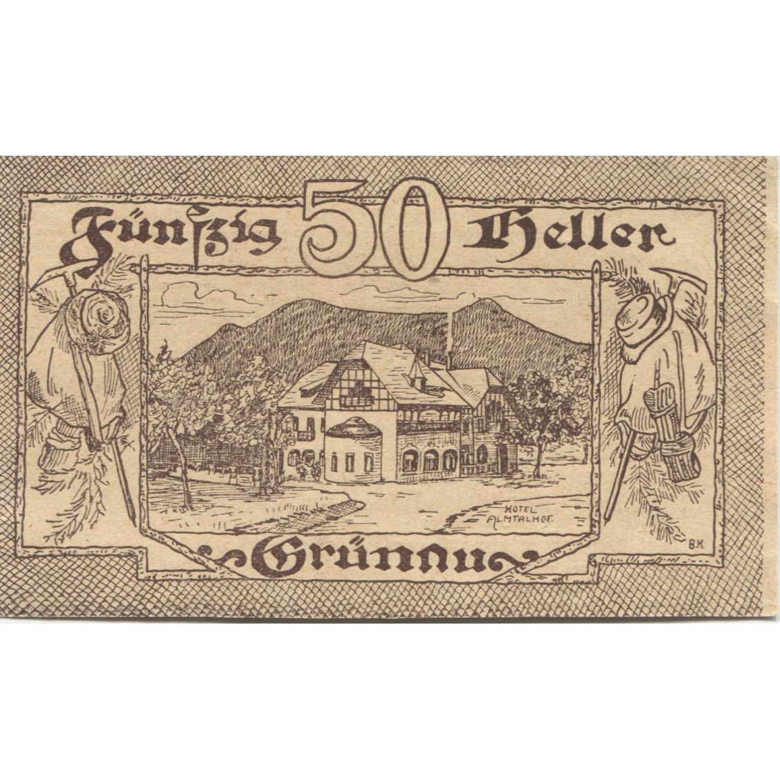 Geldschein, Österreich, Grünau, 50 Heller, manoir, 1920 UNZ- Mehl:FS 300a
