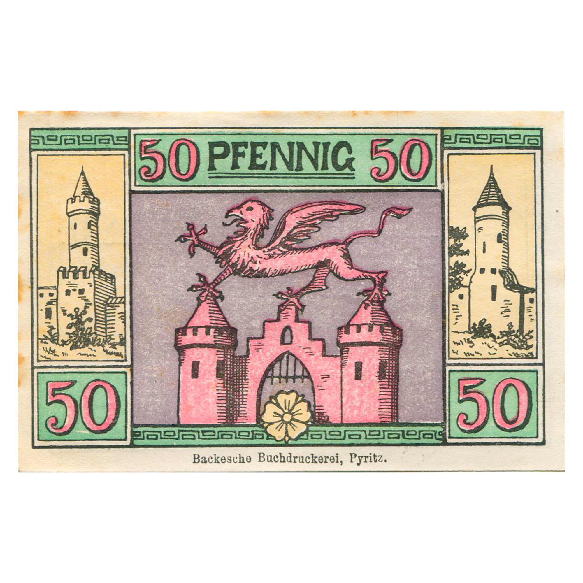 Banknote, Germany, Pyritz, 50 Pfennig, château, 1921 EF(40-45) Mehl: 1083.2