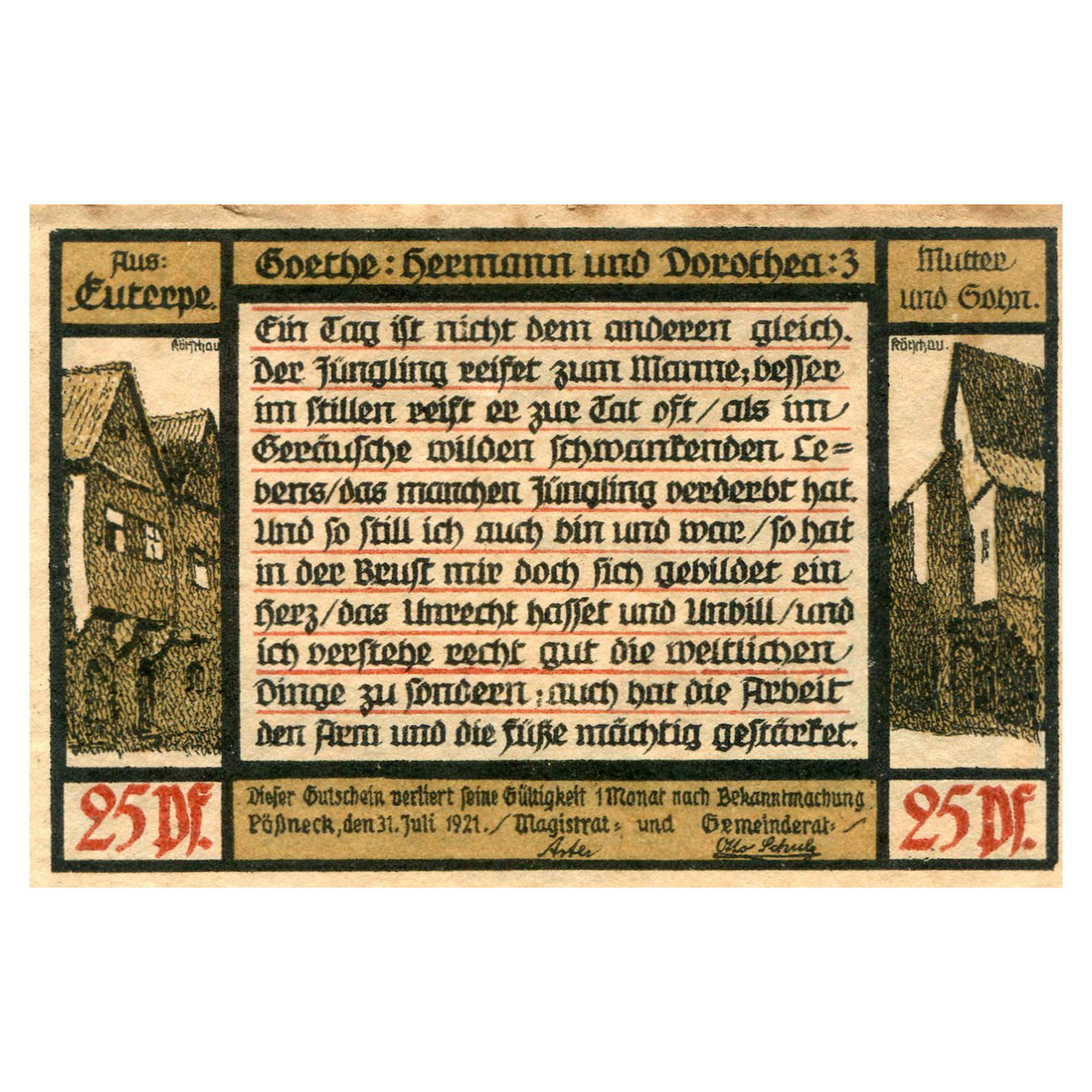 Banknote, Germany, Possneck, 25 Pfennig, village, 1920 EF(40-45) Mehl:1066.5
