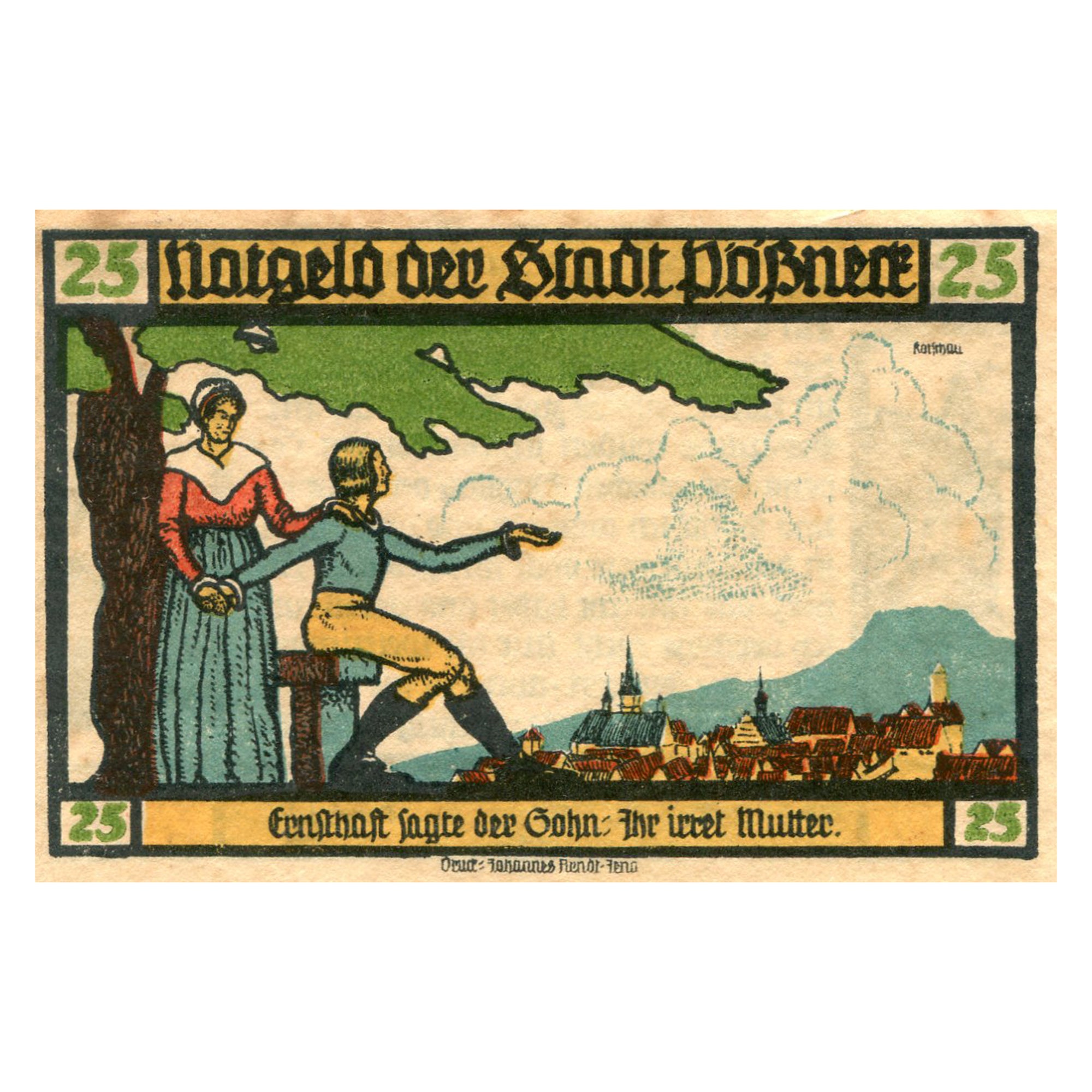 Banknote, Germany, Possneck, 25 Pfennig, village, 1920 EF(40-45) Mehl:1066.5