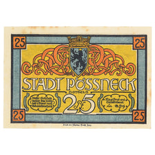 Banknote, Germany, Possneck, 25 Pfennig, personnage, 1920 EF(40-45) Mehl:1066.1
