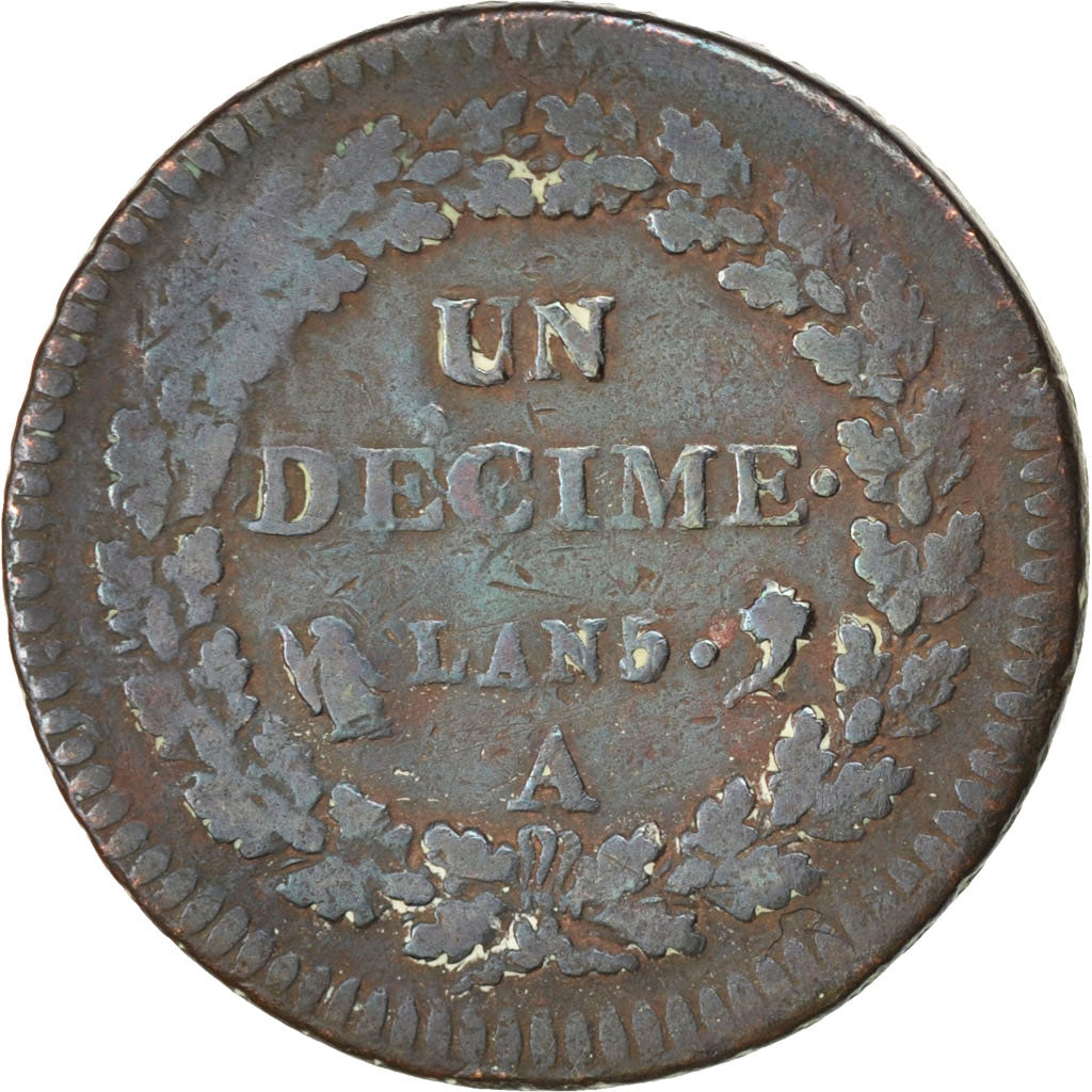 Directoire, Un décime Dupré, type définitif, An 5 Paris, KM 644.1
