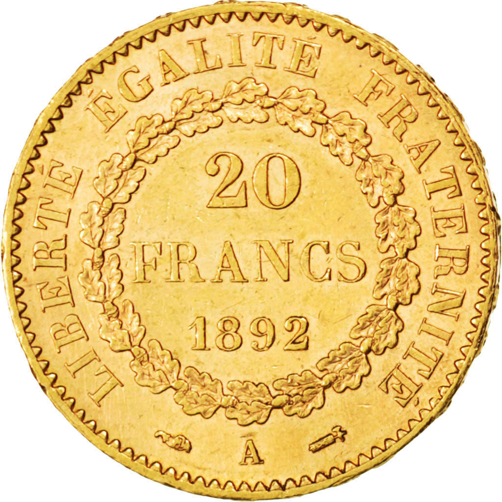 IIIème République, 20 francs or Génie 1892 Paris, KM 825