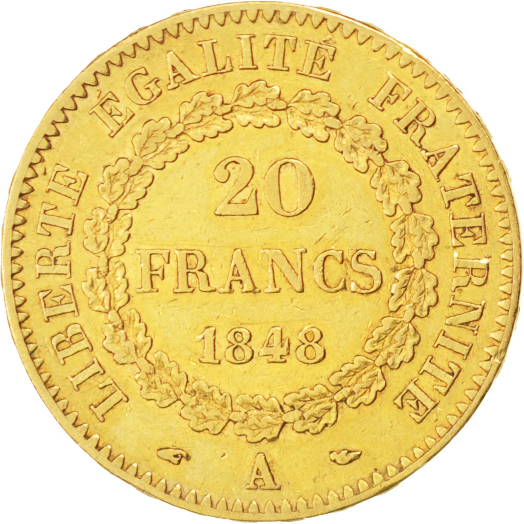 FRANCE, Génie, 20 Francs, 1848, Paris, KM #757, EF(40-45), Gold, Gadoury #1032, 