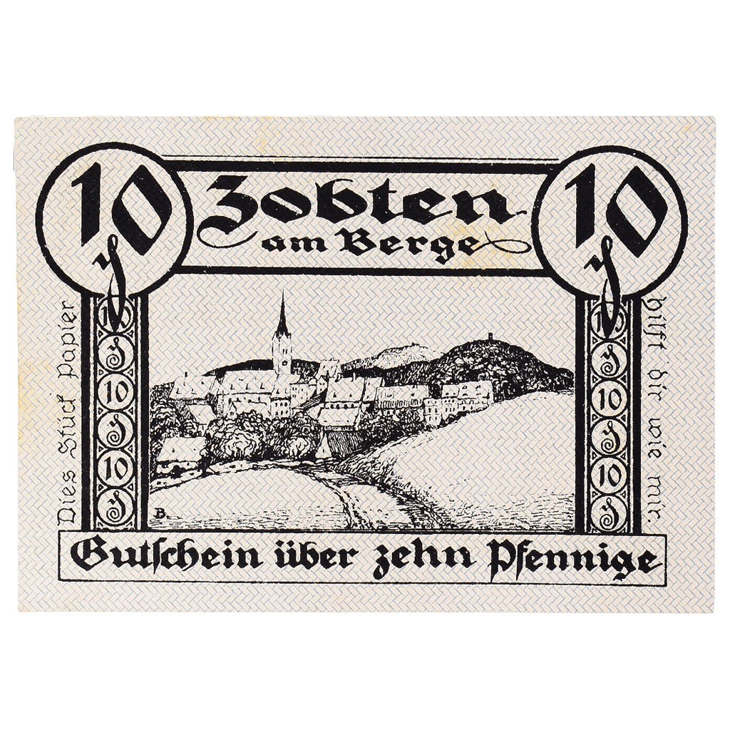Banknote, Germany, Zobten, 10 Pfennig, paysage, 1919 UNC(63) Mehl:Z15.1