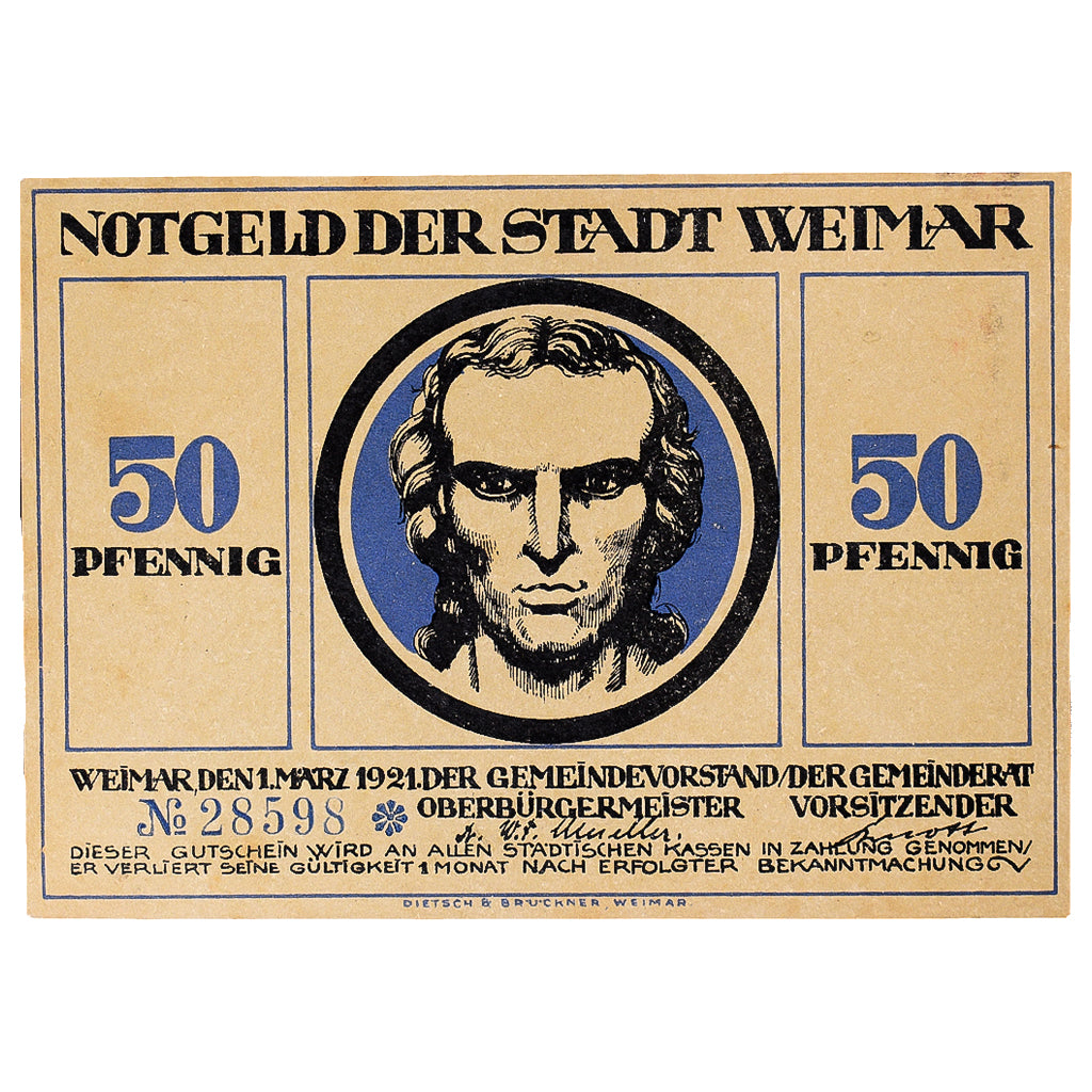 Banknote, Germany, Weimar, 50 Pfennig, portrait, 1921 UNC(63) Mehl:1398.6