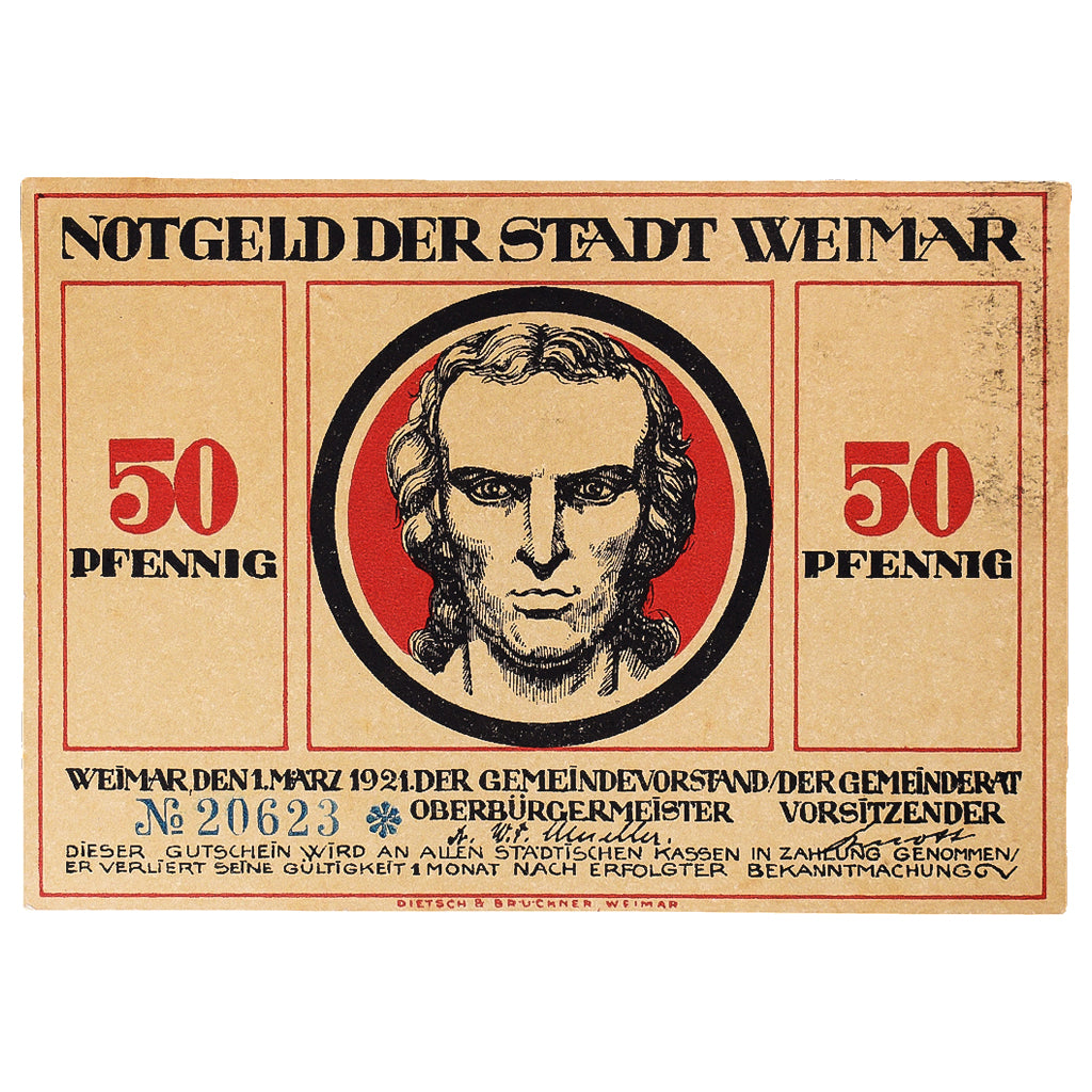 Banknote, Germany, Weimar, 50 Pfennig, portrait 1, 1921 UNC(63) Mehl:1398.6