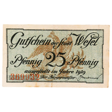 Banknote, Germany, Wesel, 25 Pfennig, aigle 1921-09-30, VF(20-25) Mehl:W31.3a